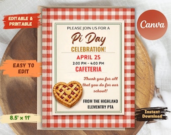 Pi Day Staff Invitation | Pie Day Celebration Flyer | Editable Canva Template