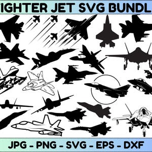 Fighter Jet SVG PNG EPS Clipart, Military Airplane Silhouette, Combat Aircraft Template, Cut Files, Instant Download