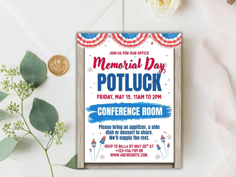 Potluck Frame Memorial Day Potluck Flyer, BBQ Theme, Editable Canva Template - Etsy