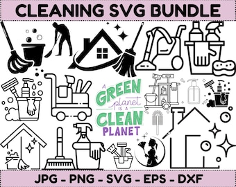Cleaning SVG Bundle: House Cleaning Clipart, Vector Files (Instant Download)