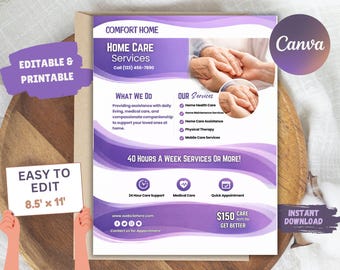 Home Care Services Flyer Template: Senior & Elder Care (Canva Printable, 8.5' x 11', Digital Download)