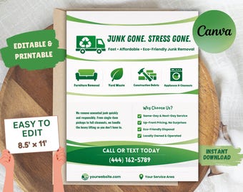 Junk Removal Service Flyer, Junk Hauling Business, Editable Canva Template