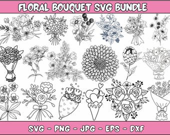 Floral Bouquet SVG Bundle: Botanical Wedding Flowers (Digital Download)
