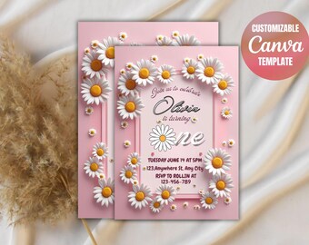 Daisy 1st Birthday Invitation: Boho Wildflower Theme (PDF Downloadable Template, 5x7 Inches)