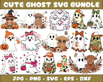 Pacote de SVGs de Fantasmas | Clipart Kawaii de Halloween (Arquivos Digitais)