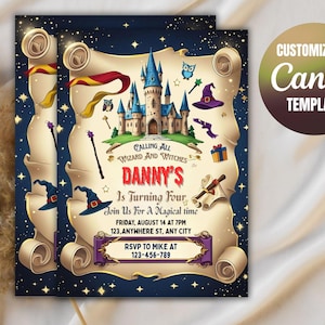 Wizard Birthday Invitation: Editable Castle Party Invite (5x7 Digital Download)