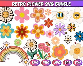 Pakiet Retro Flower SVG: Clipart boho stokrotki (natychmiastowe pobranie)