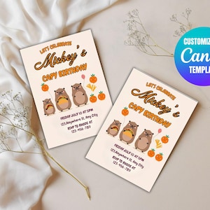 EDITABLE Capybara invitation , Capybara Birthday , Capy Birthday, Kawaii Capybara, Capybara Party Invite, Digital Template, Capybara Cute