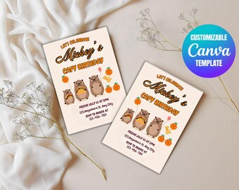 Editable Kawaii Capybara Birthday Invitation: 5x7 Party Invite (Digital Template)