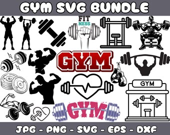 Paquete SVG de silueta de gimnasio / Archivo de corte de fitness (descarga digital)