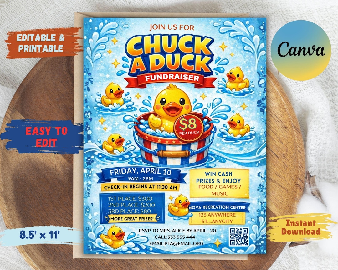 Chuck a Duck Fundraiser Flyer: Editable Canva Template (digital ...