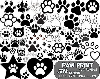 Pacchetto SVG con impronte di zampe: disegni di cani e gatti (download digitale)