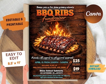 Editable BBQ Ribs Fundraiser Flyer, Boston Butt Template (8.5x11 Inches)