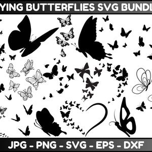 Flying Butterflies Svg Bundle, Butterfly Svg, Butterfly Clipart, Butterfly Swarm Svg, Butterfly Silhouette, Cut Files, Png, Instant Download