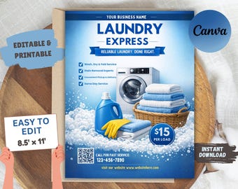 Editable Laundry Service Flyer Template | 8.5x11 Canva Business Advertisement (Digital Download)