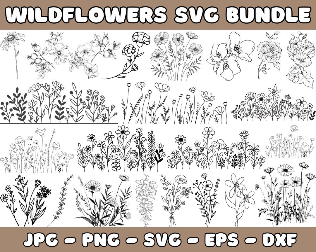 Wildflower SVG Bundle | Minimalist Flower Bouquet, Botanical Designs ...