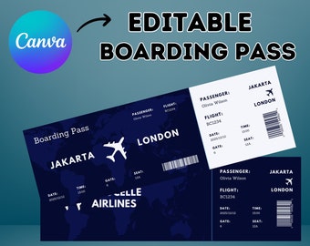 Editable Boarding Pass Template: Canva Airplane Ticket Gift (Digital Download)