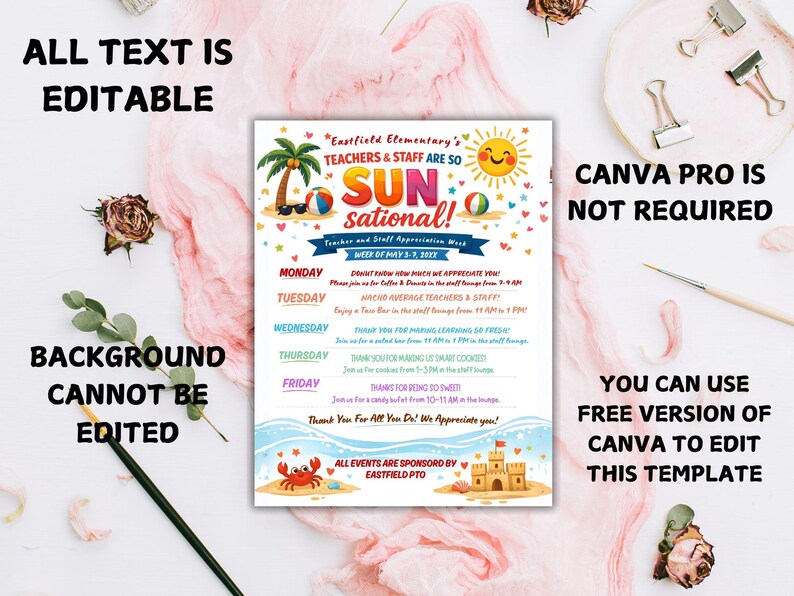 Editable Beach Theme Teacher & Staff Appreciation Sunsational Itinerary ...