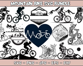 Paquete SVG de bicicleta de montaña: Bandera de bicicleta, Monograma MTB (Archivos digitales)
