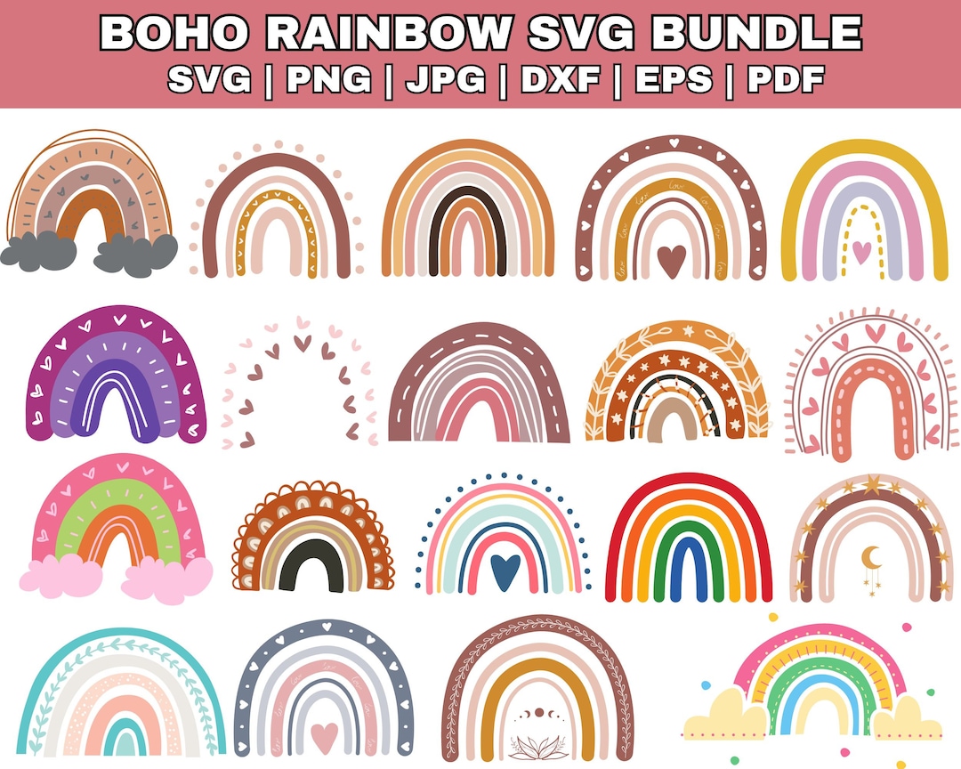 Boho Rainbow SVG Bundle, Hand Drawn Clipart (digital Download) - Etsy