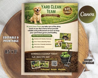 Editable Poop Scooping Service Flyer, Pet Waste Cleanup Marketing (8.5x11 Inches)