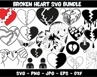 Broken Heart SVG Bundle: Distressed & Cracked Heart Clipart (Digital Download)