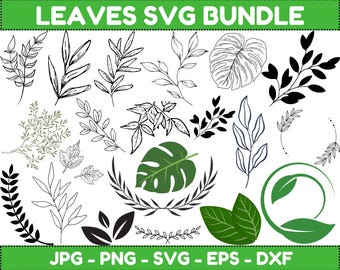 Pacote SVG de folhas desenhadas à mão: arquivos de corte para Cricut e Silhouette (download digital)