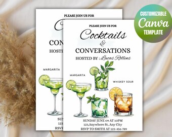 Editable Cocktails and Conversations, Adult Invite, Cocktail Party, Printable or Digital Invitation