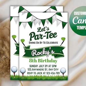 Invitación de cumpleaños de golf, invitación de cumpleaños de golf "Let's Par Tee", invitaciones para fiesta de cumpleaños de golf, editable