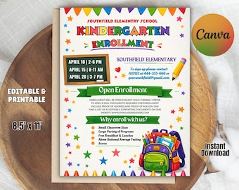 Editable Kindergarten Enrollment Flyer Template | Back to School Invitation (8.5x11 Inches)