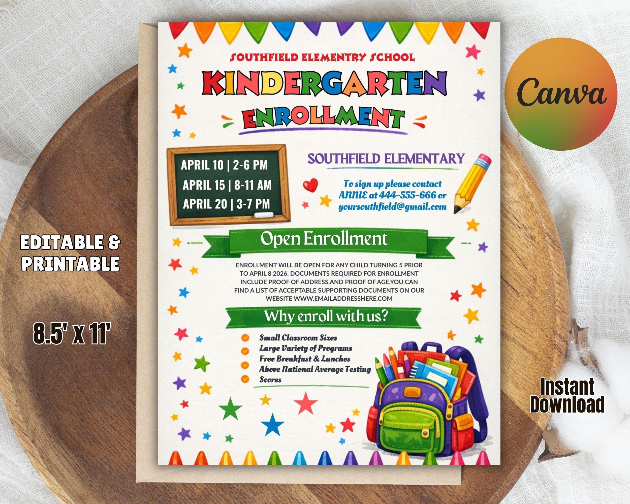 Editable Kindergarten Enrollment Flyer Template | Back to School ...