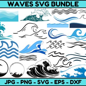 Wave Svg Bundle, Waves Svg Bundle, Waves Clipart, Svg Files For Cricut, Beach Svg, Summer Svg, Waves Silhouette, Waves vector, Png, Dxf, Eps