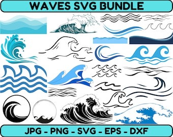 Wave SVG-paket: Strand- och sommarclipart (digitala filer)
