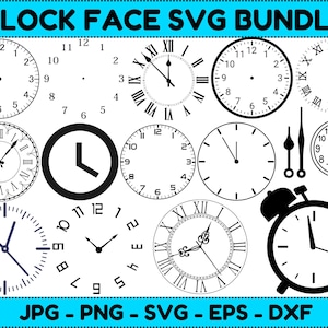 Paquete SVG de esferas de reloj, números de reloj, reloj con números romanos, reloj SVG, clipart de esfera de reloj, plantilla de esfera de reloj, silueta para Cricut Cut SVG