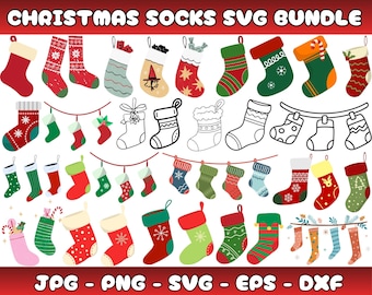 Christmas Sock Clipart Bundle | Cozy Holiday SVG PNG JPG | Festive Sock Design Digital Download