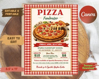 Editable Pizza Dinner Fundraiser Flyer (8.5x11 Inches) (Digital Download)
