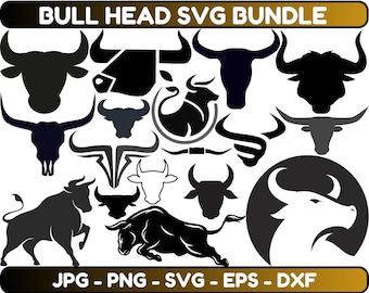 Bundle SVG tête de taureau : Clipart crâne de Longhorn, fichiers Cricut (téléchargement numérique)