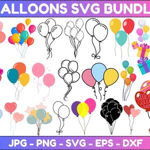 Balloon Svg Bundle, Balloon bunch Png, Balloons Clipart, Birthday Balloon, Hot Air Balloon Svg, Balloons Cartoon, Svg for Cricut, Silhouette