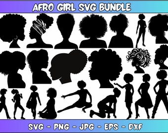 Afro Woman Silhouette SVG Bundle: Black Girl Cut Files (Digital Download)