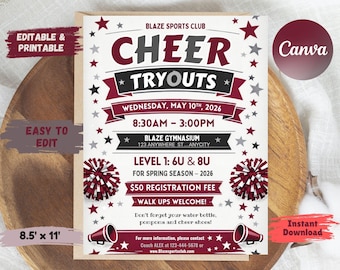 Cheer Tryouts Flyer: Editable School Team Event Template