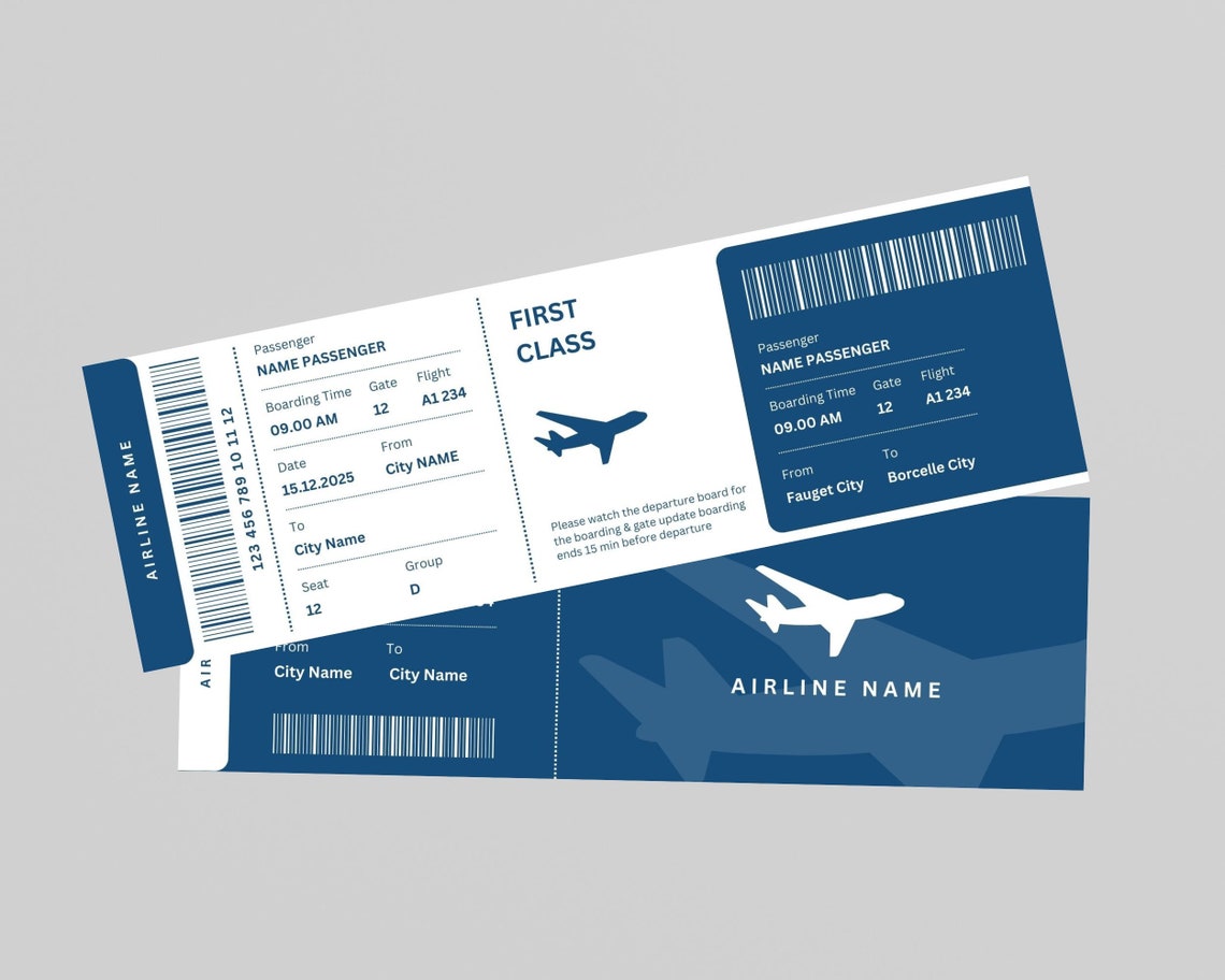 Editable Boarding Pass Template Printable Personalized Airline Ticket