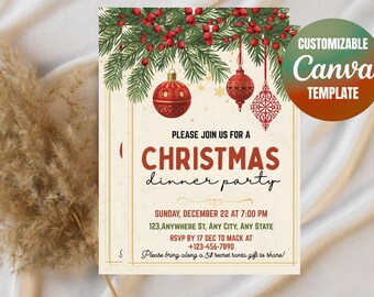Retro Christmas Dinner Invitation Template (5x7 Inches) (PDF)