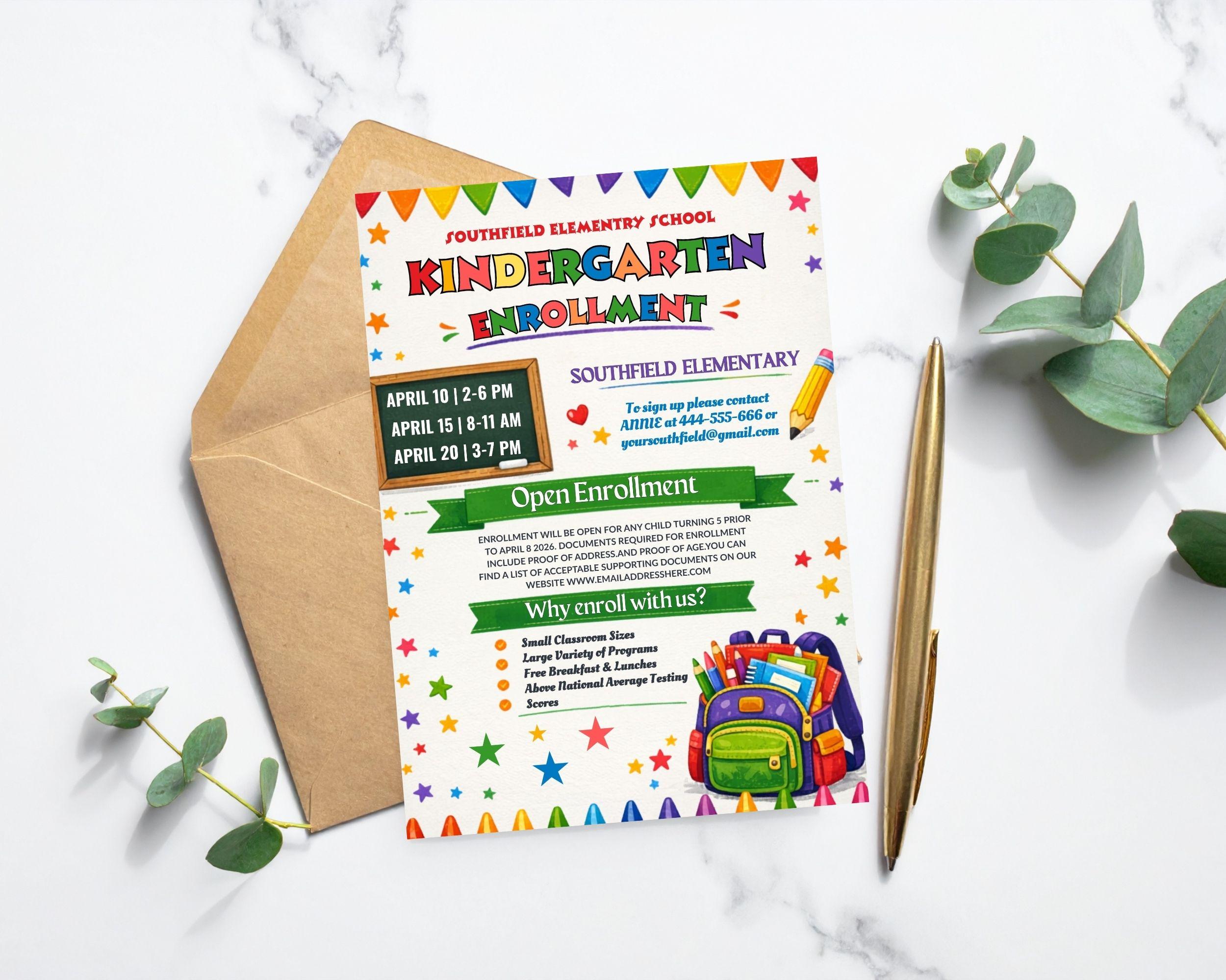 Editable Kindergarten Enrollment Flyer Template | Back to School ...