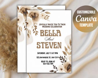 Autumn Wildflower Wedding Invitation Set: Boho Terracotta Floral (Printable PDF 5x7 Inches)