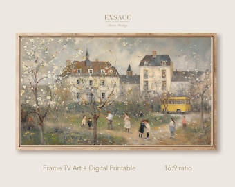 Folk Art School in Spring Landscape for Samsung Frame TV and Printing (Digital Download)