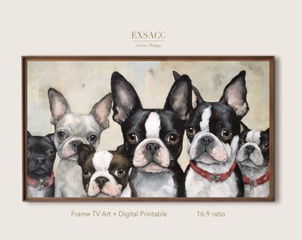 Boston Terrier Family Portrait Printable, Frame TV Art, Desktop Wallpaper (Digital Download)