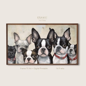 Boston Terrier Family Portrait Printable, Frame TV Art, Desktop Wallpaper (Digital Download)