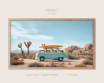 Retro Surfer Van Desert Road Trip Art: Printable Frame TV Art (Digital Download)