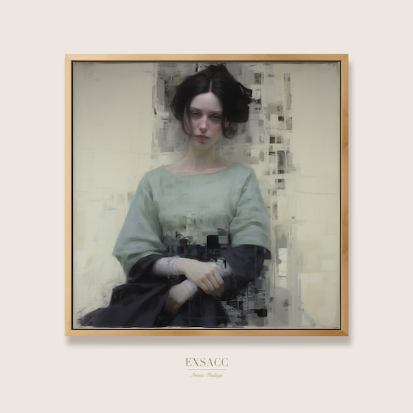 Square Feminine Portrait Painting Printable Art | Sad Girl Digital Prints for Download