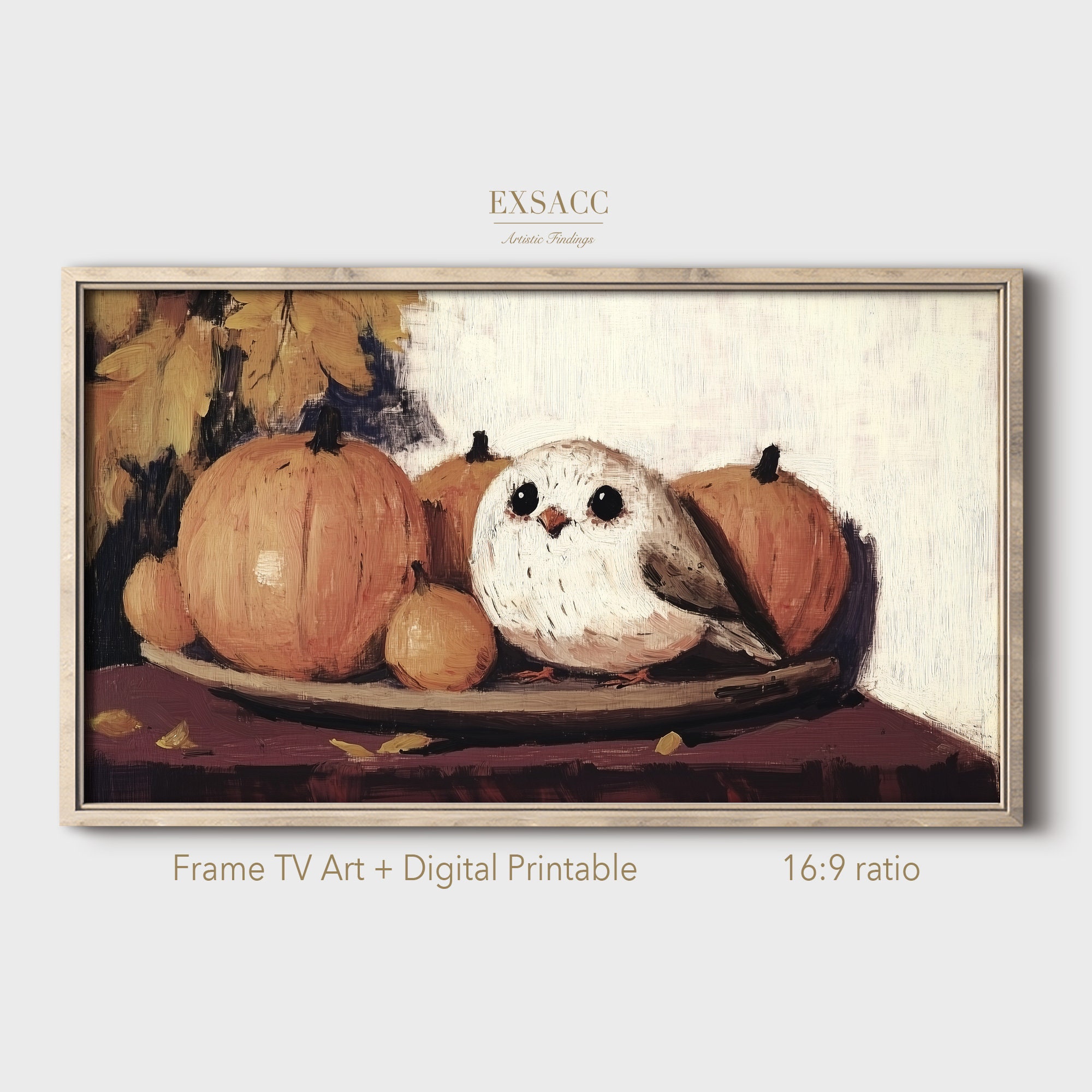 Fall Frame TV Art Pumpkin Baby Owl, thanksgiving frame tv digital download, includes printable versi